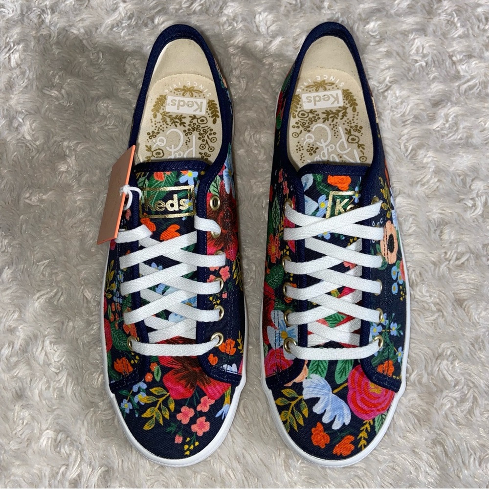 NEW Rifle Paper Co x Keds Kick Start Wild Rose Canvas Sneakers Navy Floral 7.5 - Picture 4 of 13
